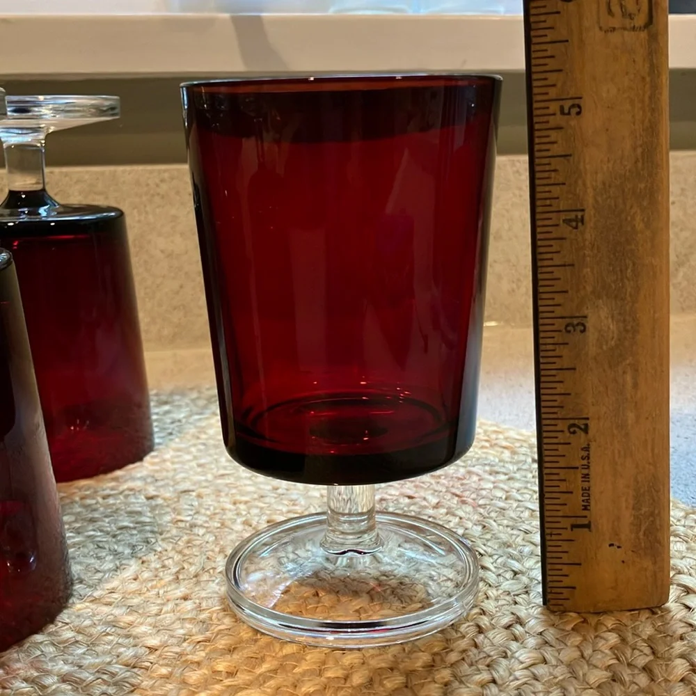 Set of (4) Vintage MCM Ruby Red Footed Water/Wine Glasses - Luminarc France